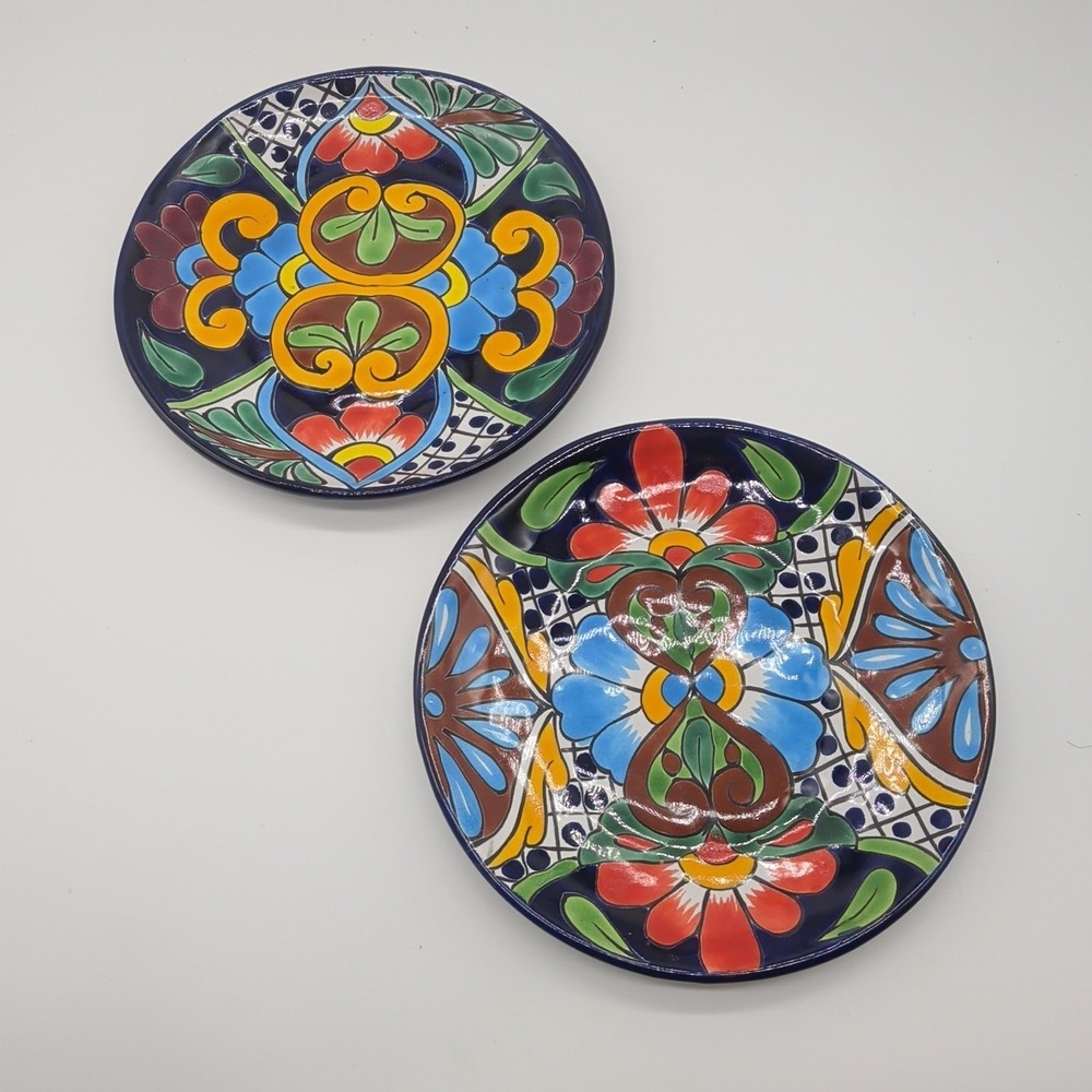 Lot Of 2 Mexican Talavera Pottery Plate 8" Hand-Painted Multicolor